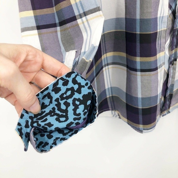 Guess Men's Button Front Shirt Purple Plaid Size XL Flip Cuff Long Sleeve Cotton - Picture 8 of 12